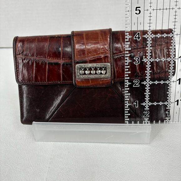 Brighton Wallet Brown Reptile Embossed Leather Floating Heart Folding Checkbook - Picture 9 of 9